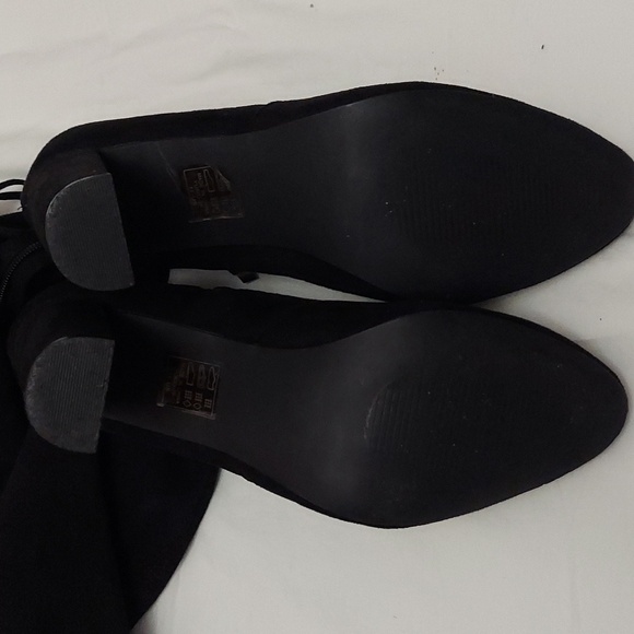 Over The Knee Black Faux Suede Boots Womens 11M Thigh High Stretch 4" Heel - Picture 7 of 9